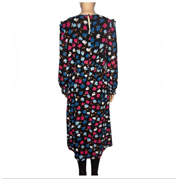 J. Crew Womens Size 8 Crinkle Ruffle Tiered Midi Dress Black Dark Floral Modest - Picture 6 of 11